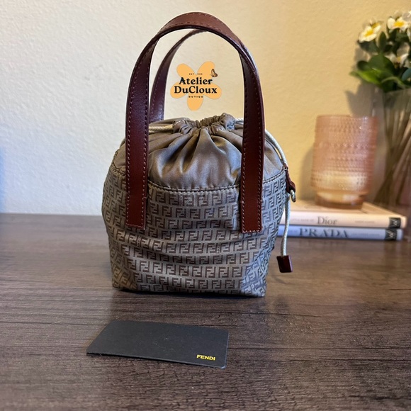 Vintage 2012 Authentic Fendi Mini Shopper Nylon mini Wristlet zucchino Pouch - Picture 4 of 16